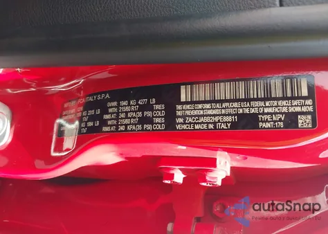 2017 Jeep Renegade Latitude Fwd z USA, uszkodzony, nr VIN ZACCJABB2HPE88811